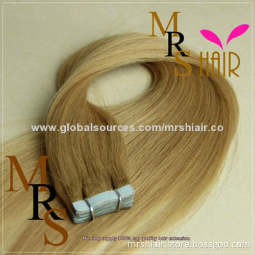 20-inch Light Brown 14# Peruvian Silk Straight Tape in Hair Extensions